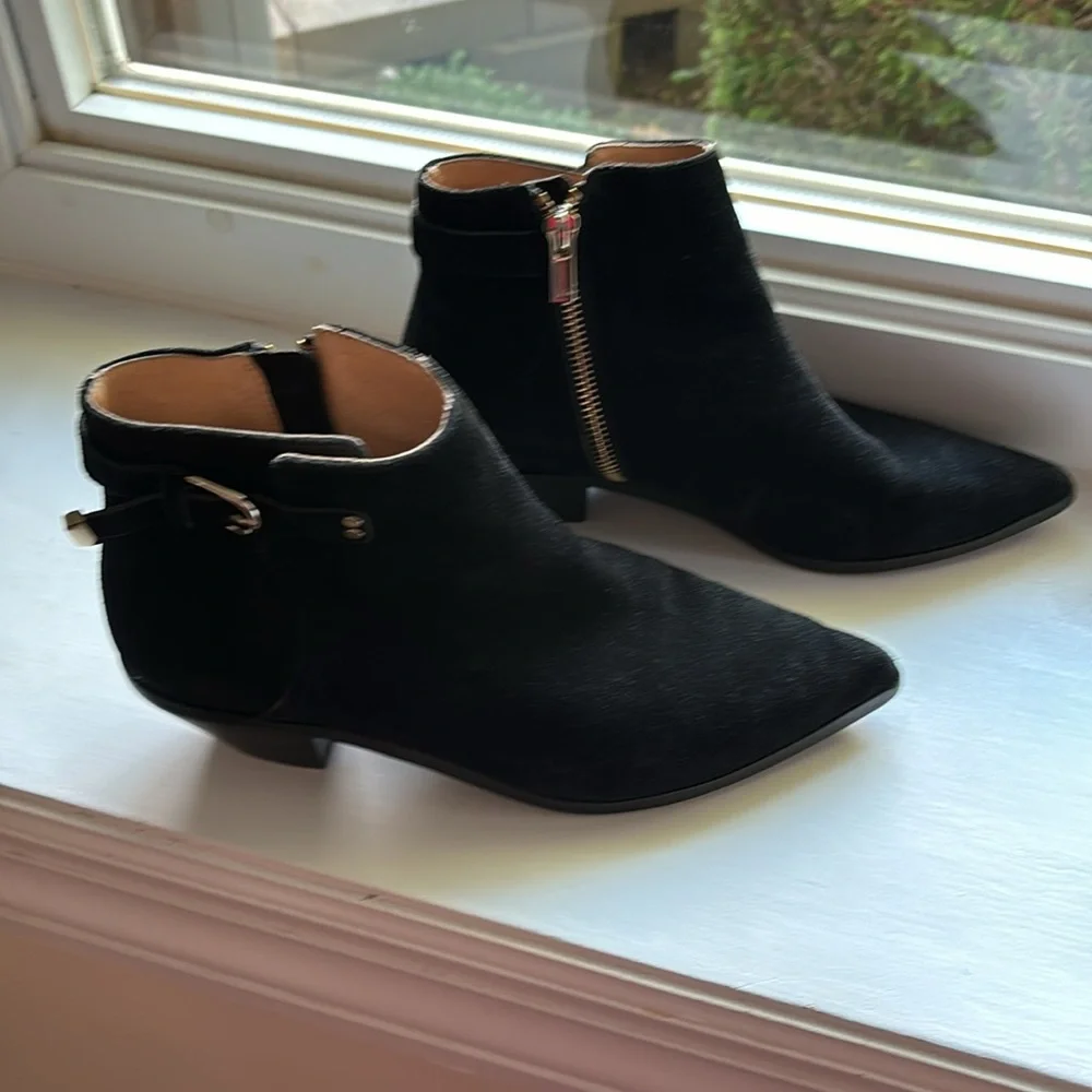 JOIE LADIES BLACK SUEDE ZIPPER BOOTIES-6.5